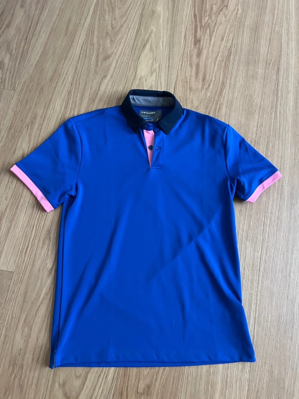 Twilogy Men's Short Sleeve Polo Contrast Blue Polo with Pink Trim size S